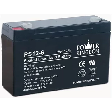 POWER KINGDOM 6V, 12Ah zselés akkumulátor